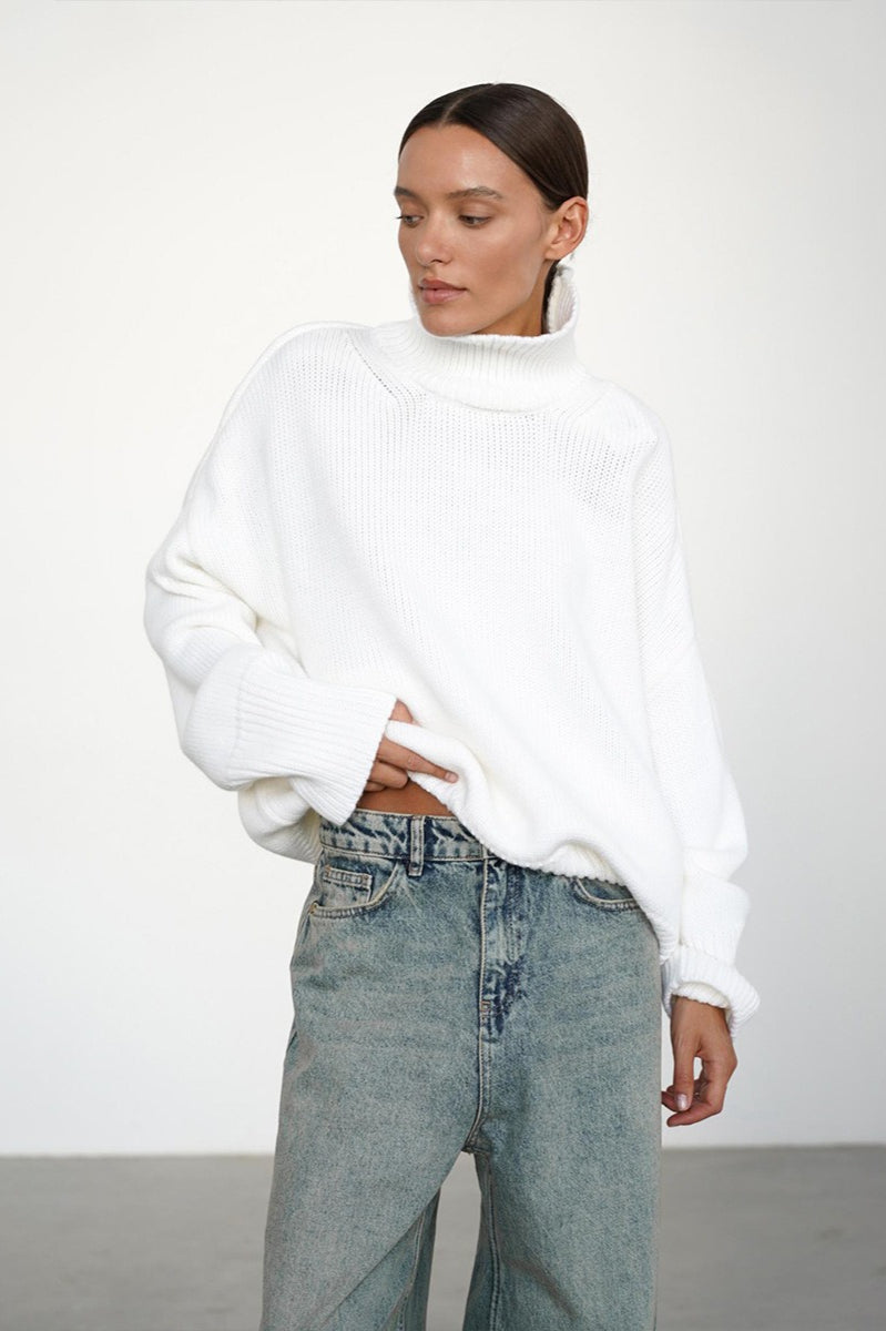 Shaping High Neck Knitted Sweater