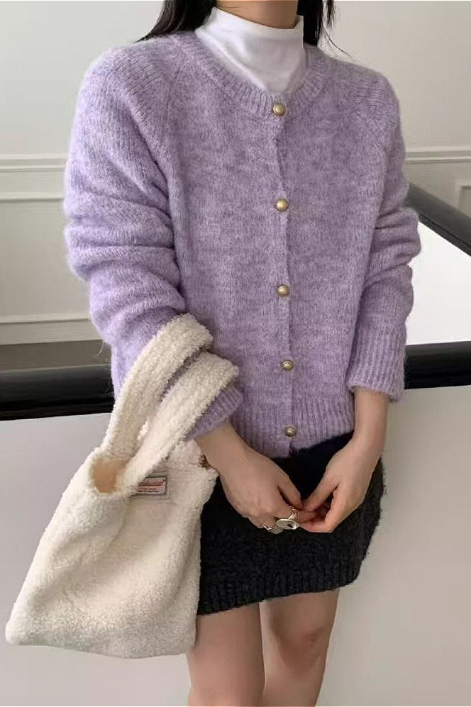 Loose Gentle Plain Knit Cardigan