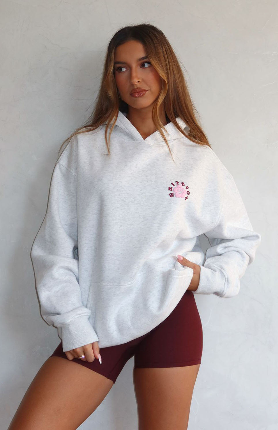 Keep Blooming Oversized Grey Marle Hoodie