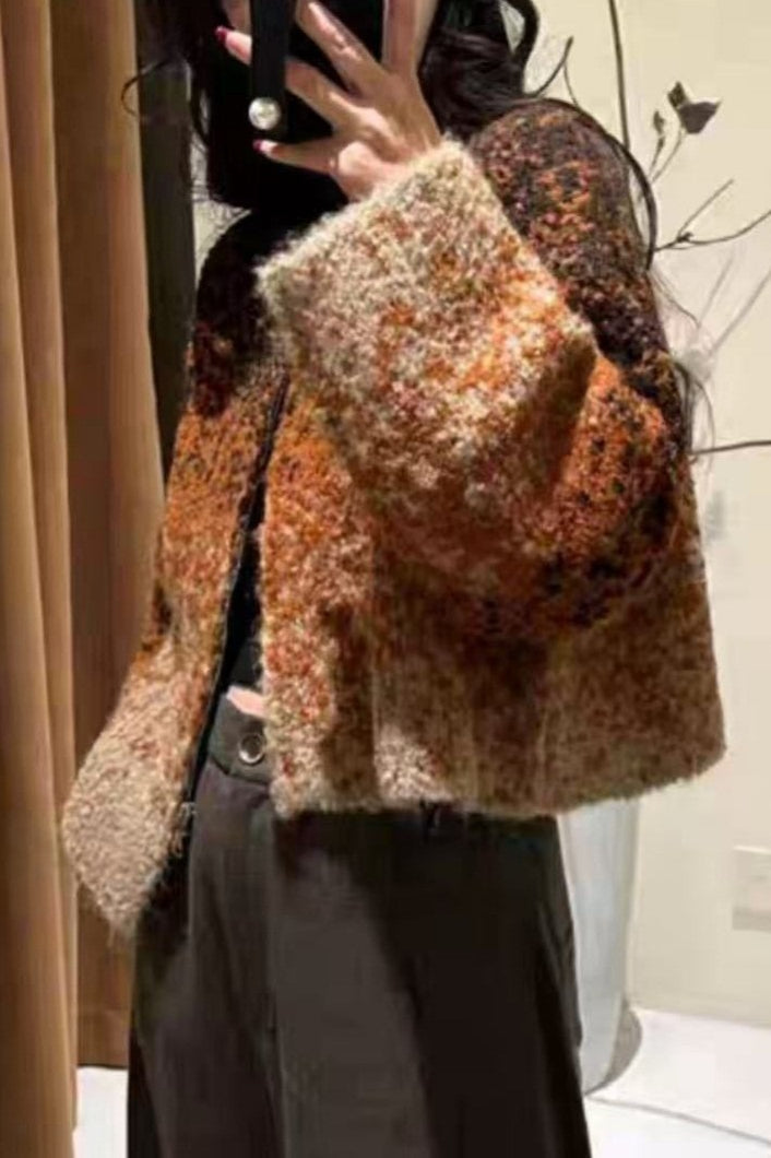 Zipper Front Gradient Knit Sweater