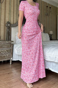 Short Sleeve Round Neck Back Strap Floral Dress