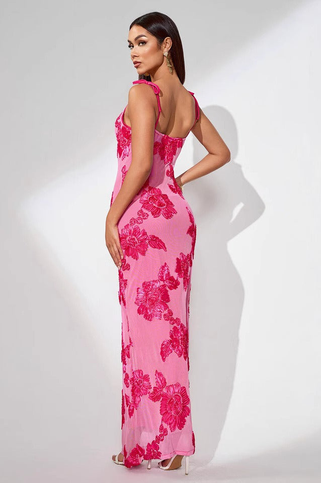 Elegant 3D Flower Embroidered Mesh Floral Dress