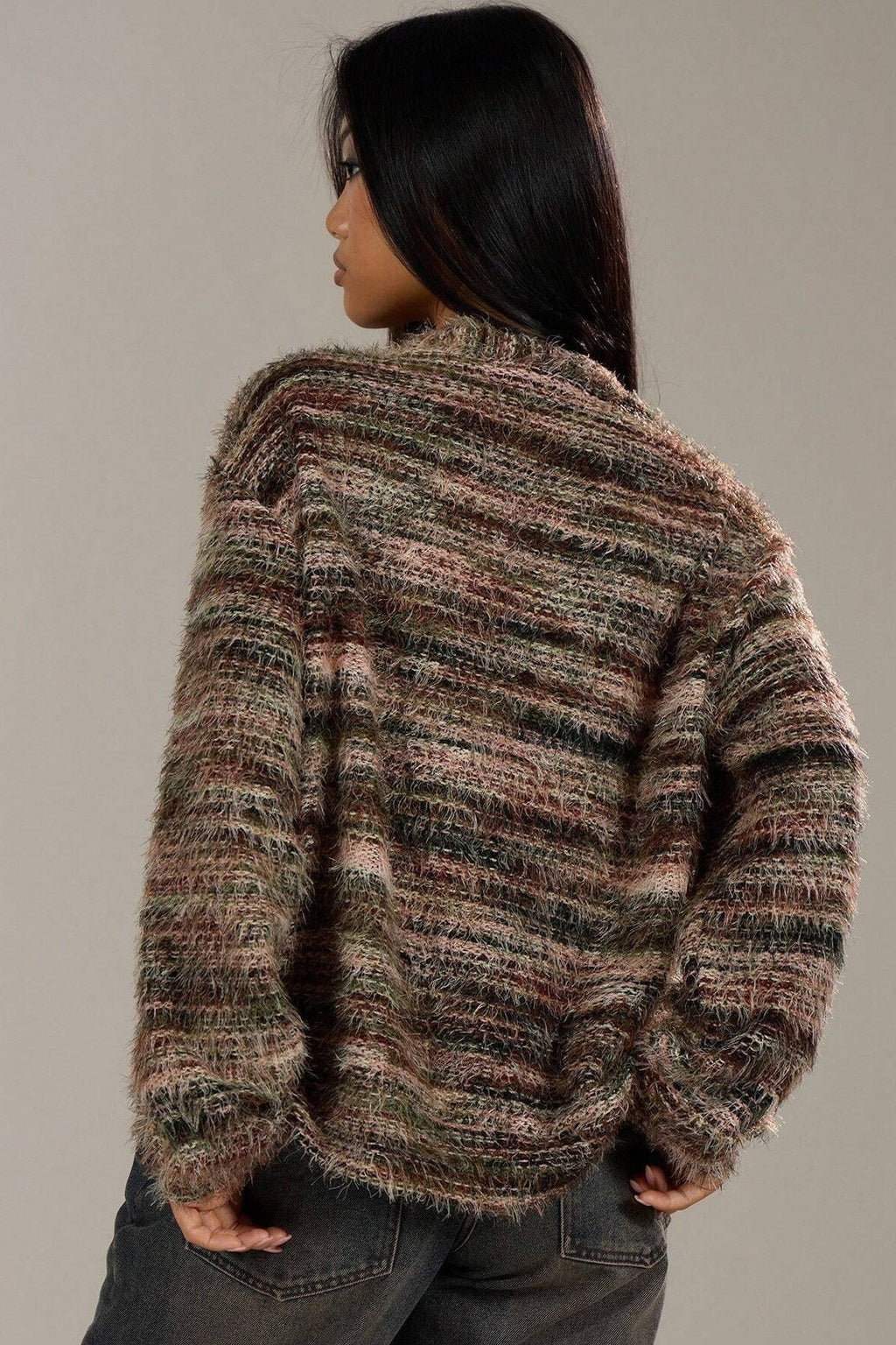 Retro Deep V-Neck Plush Long Knit Cardigan
