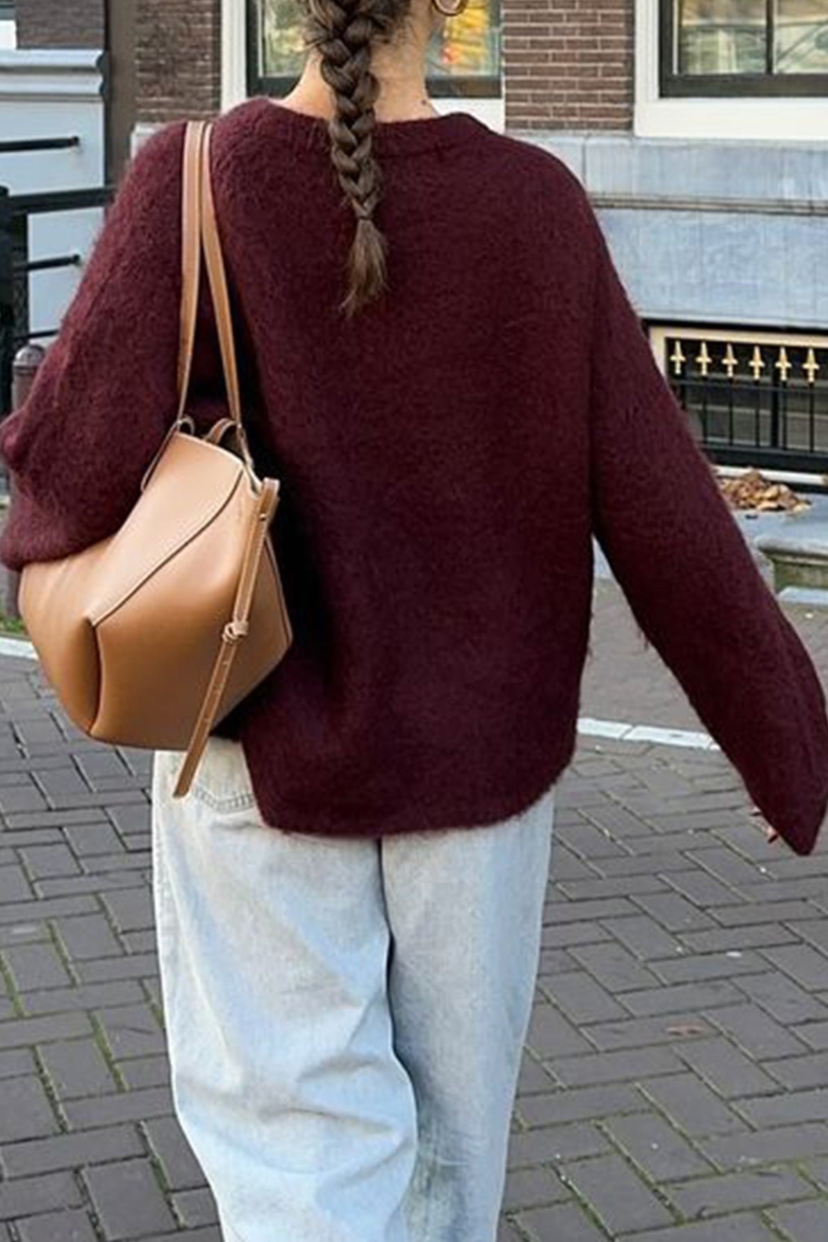 Plain Ribbed Long Sleeve Knit Sweater