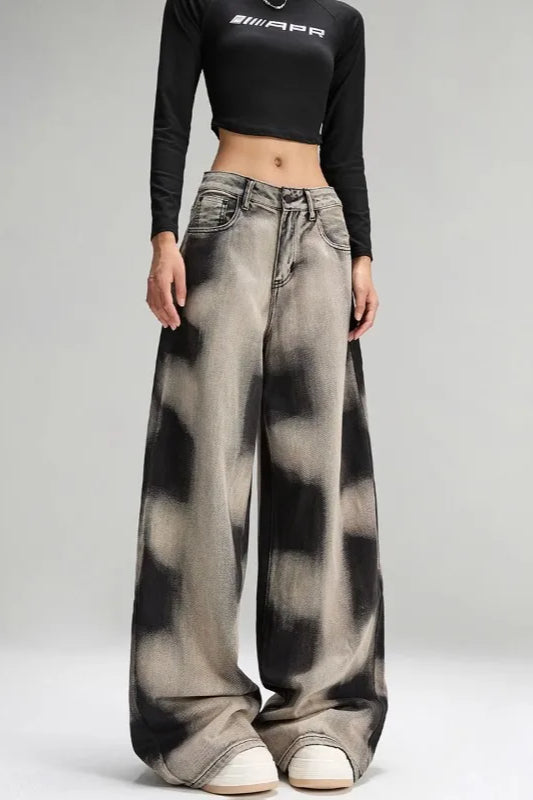 Grey Tie Dye Wide Leg Jean