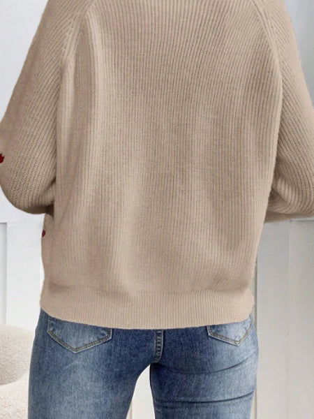 Heart Stitch V-Neck Knit Cardigan
