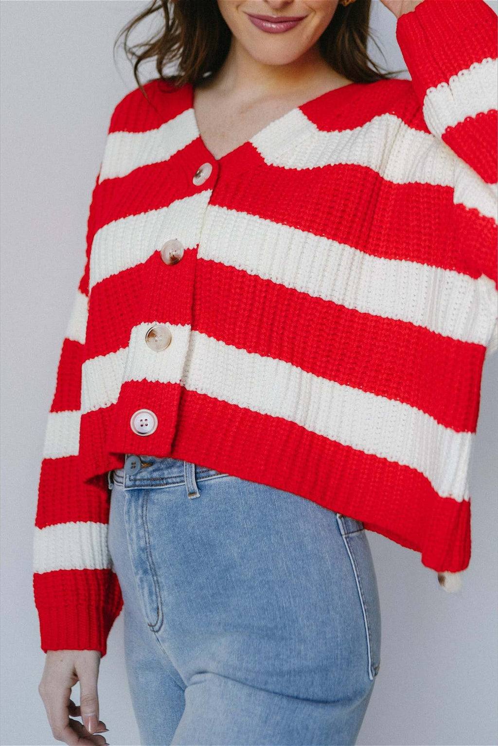 Relaxed Stripe V-Neck Long-Sleeve Cardigan