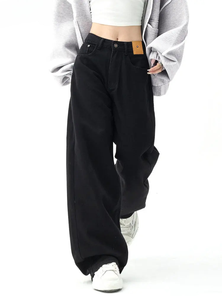 Black Baggy High Waist Straight Jean