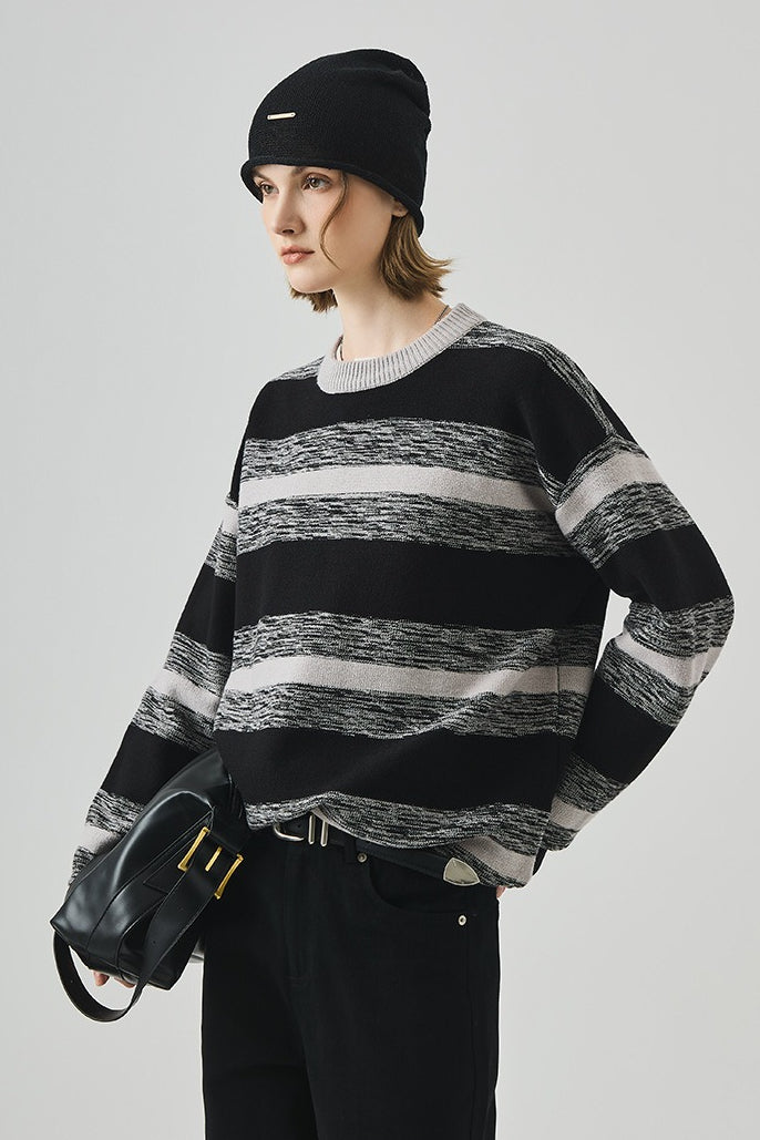 Loose Round Neck Striped Sweater