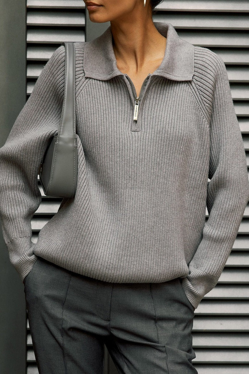 Polo Collar Pullover Knit Sweater