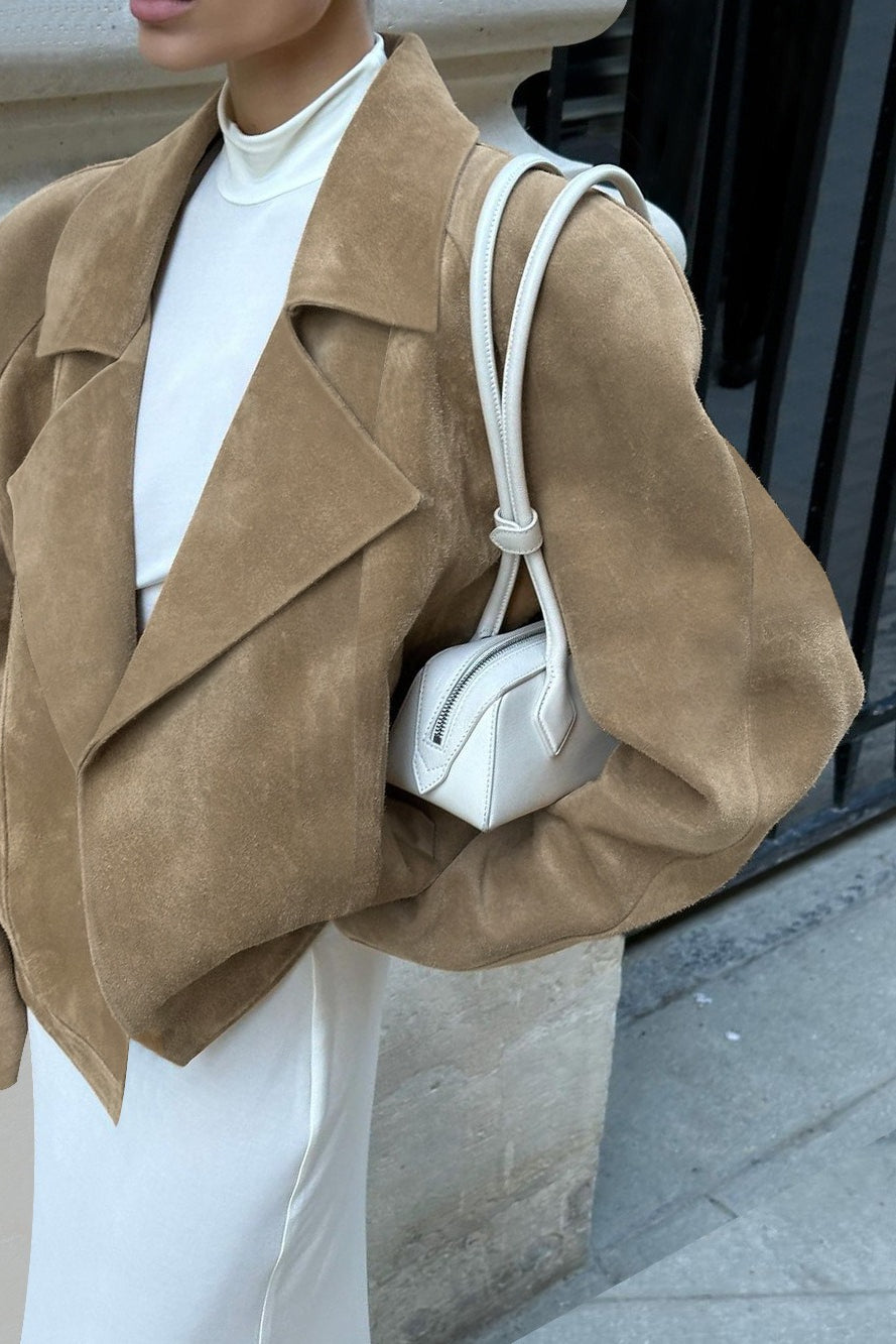 Retro Suede Lad-Style Notch Collar Coat