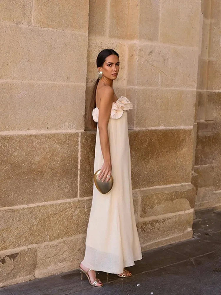 3D Flower Patchwork Backless Party Maxi Dress