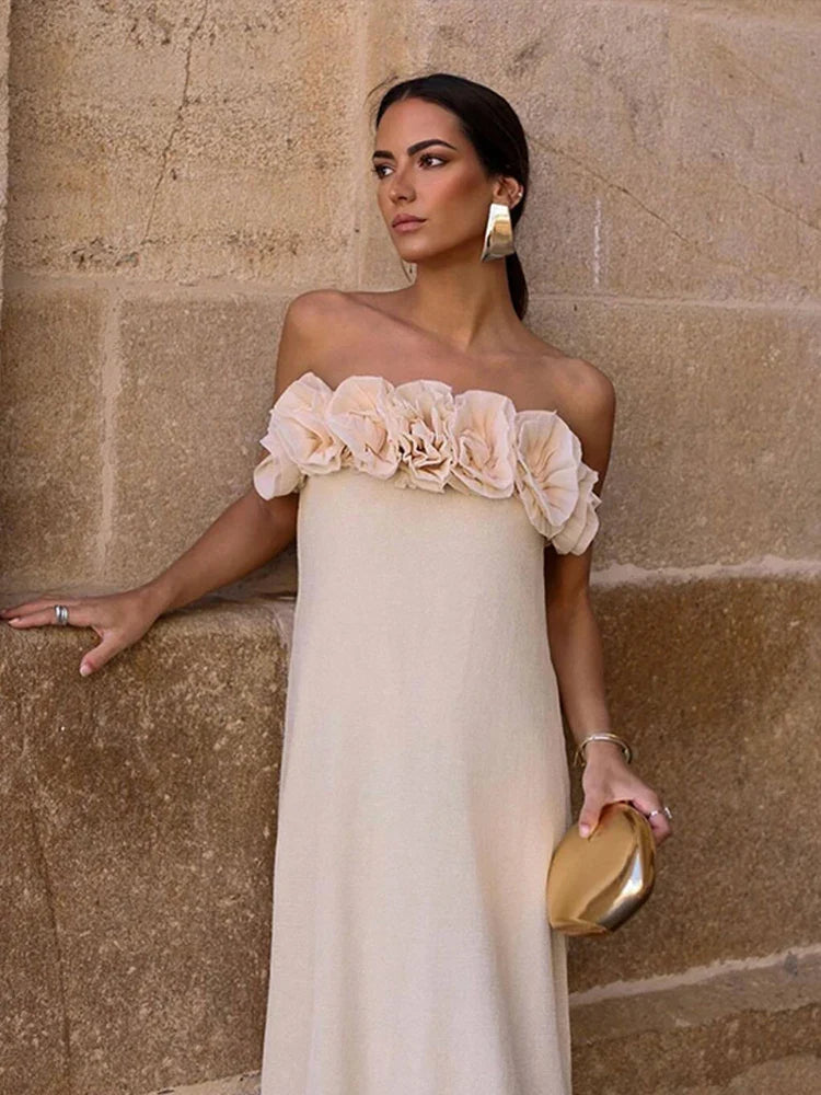 3D Flower Patchwork Backless Party Maxi Dress