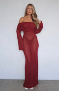Burgundy Boucle Long Sleeve Maxi Dress