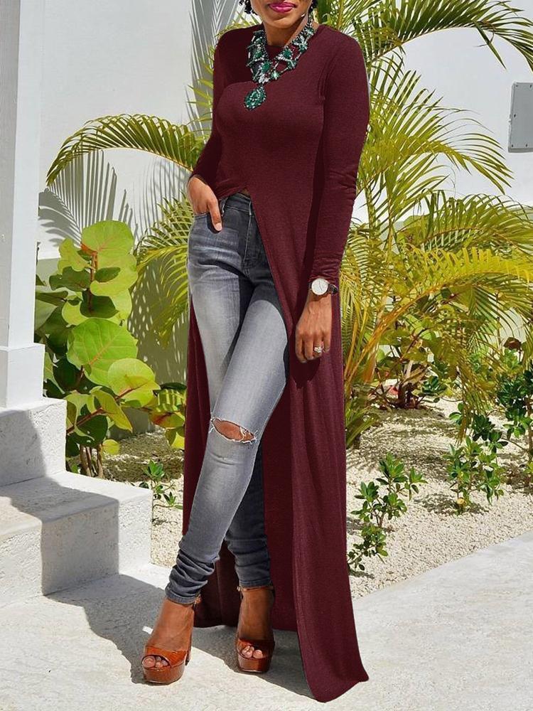 Plus Size High Slit Sheath T-Shirt Maxi Dress