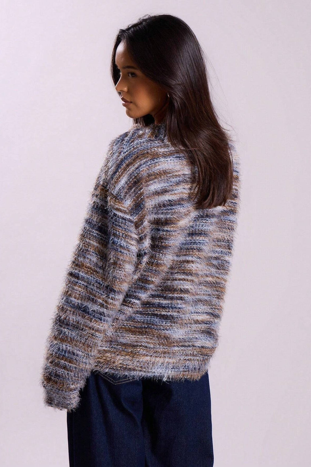 Retro Deep V-Neck Plush Long Knit Cardigan