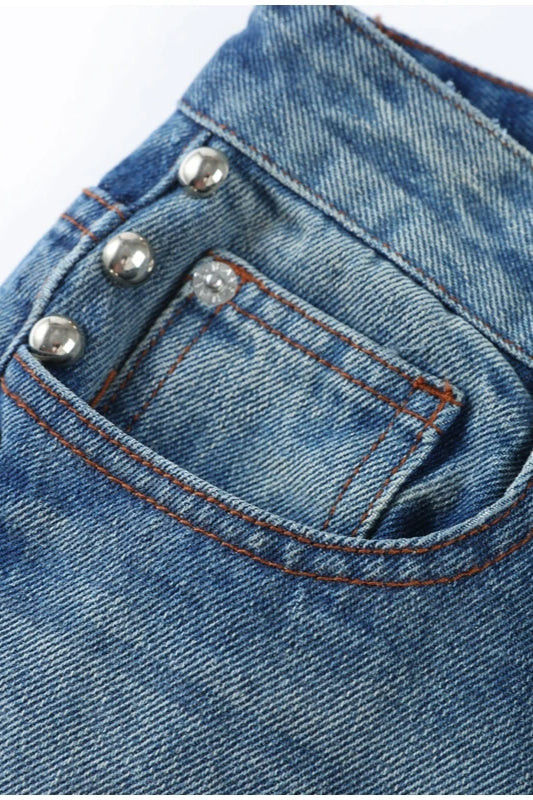 Beaded High Waist Straight Leg Jean