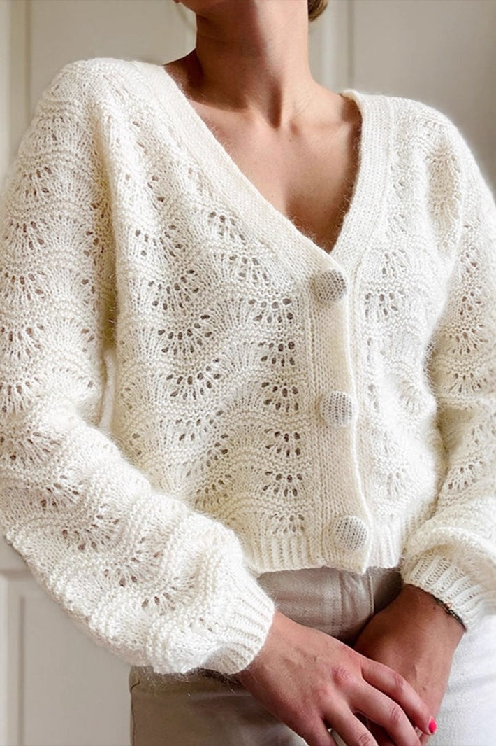 Crochet Hollow V-Neck Knit Cardigan