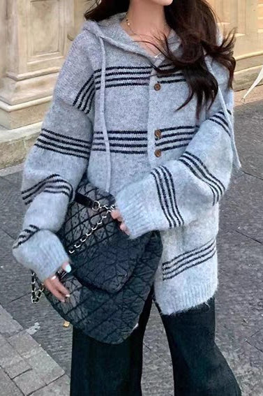 Patchwork Striped Hooded Sweater