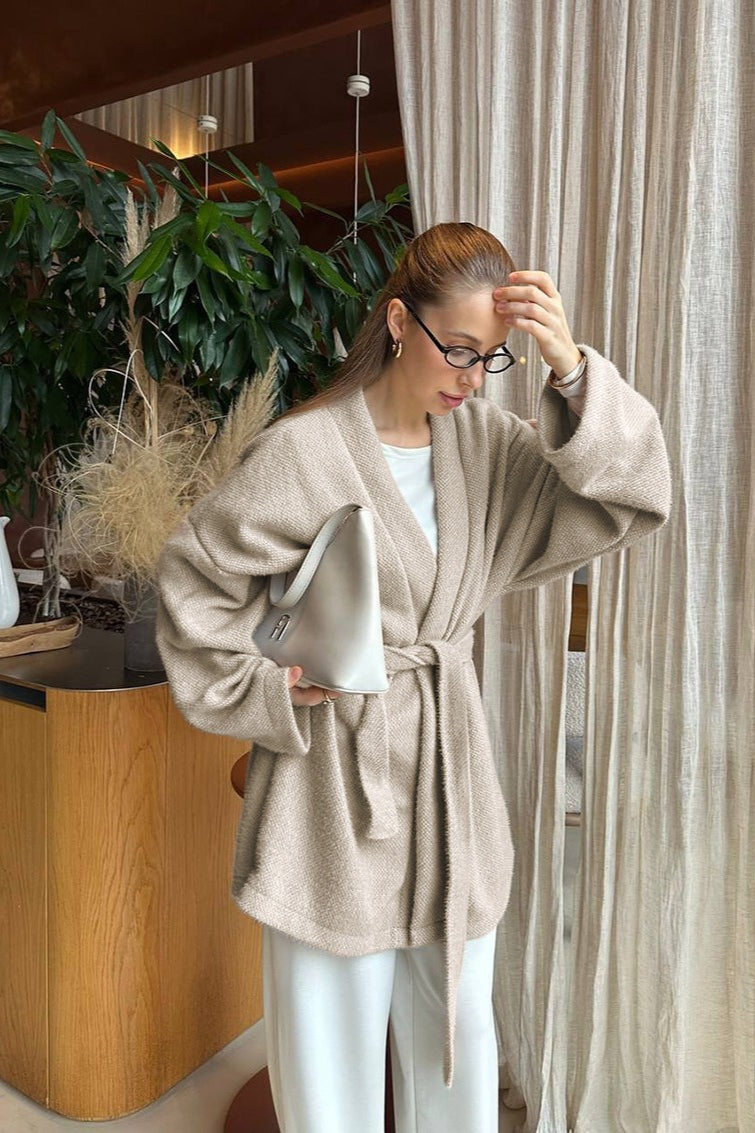 Retro Tie-Waist Wool Blend Midi Coat