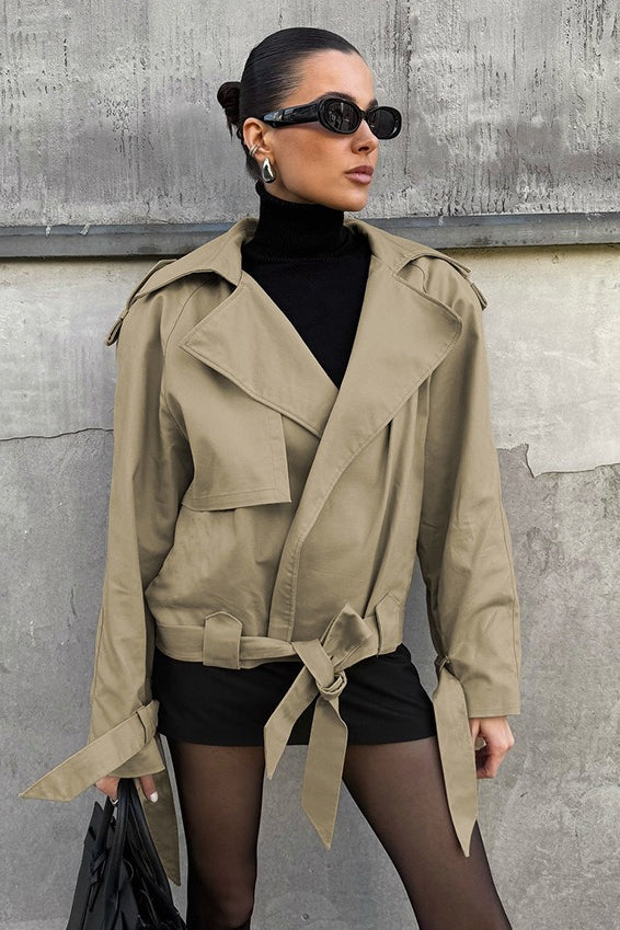 Retro Barn-Style Khaki Belted Trench Coat