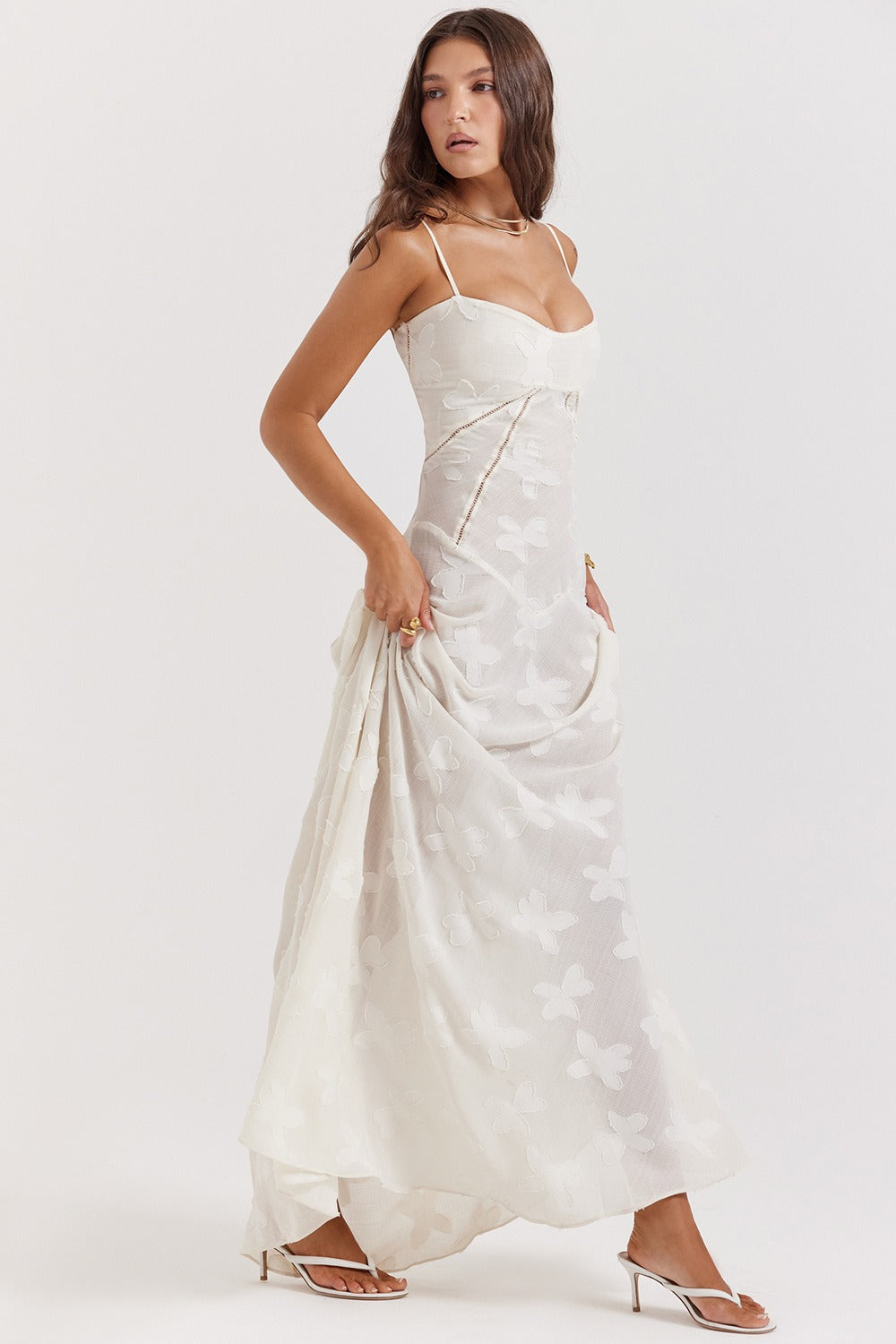Lace Ribbon Romantic Style Maxi Dress