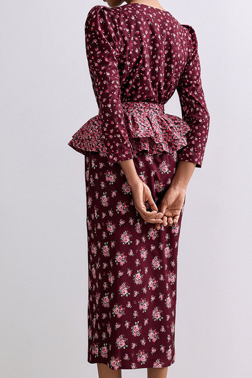 Square Neck Printed Ruffled Belt Floral Dress