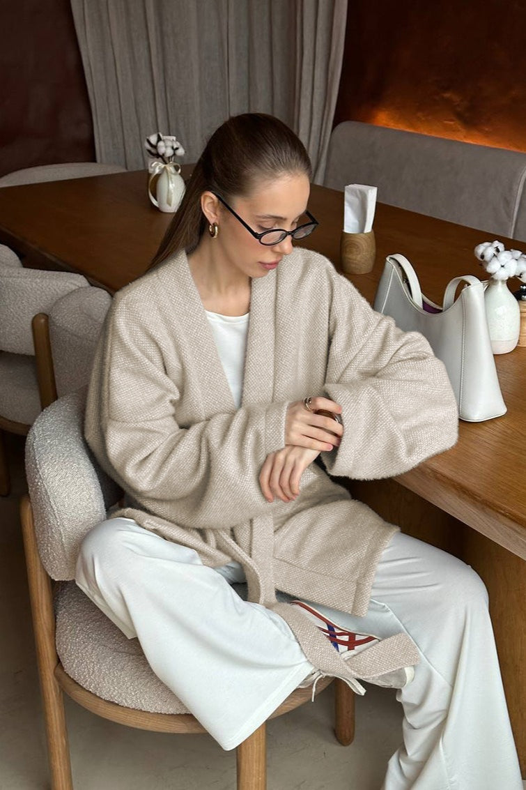 Retro Tie-Waist Wool Blend Midi Coat