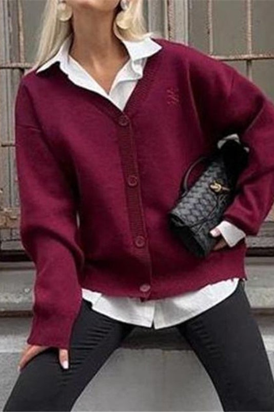 Plain Button Knit Sweater