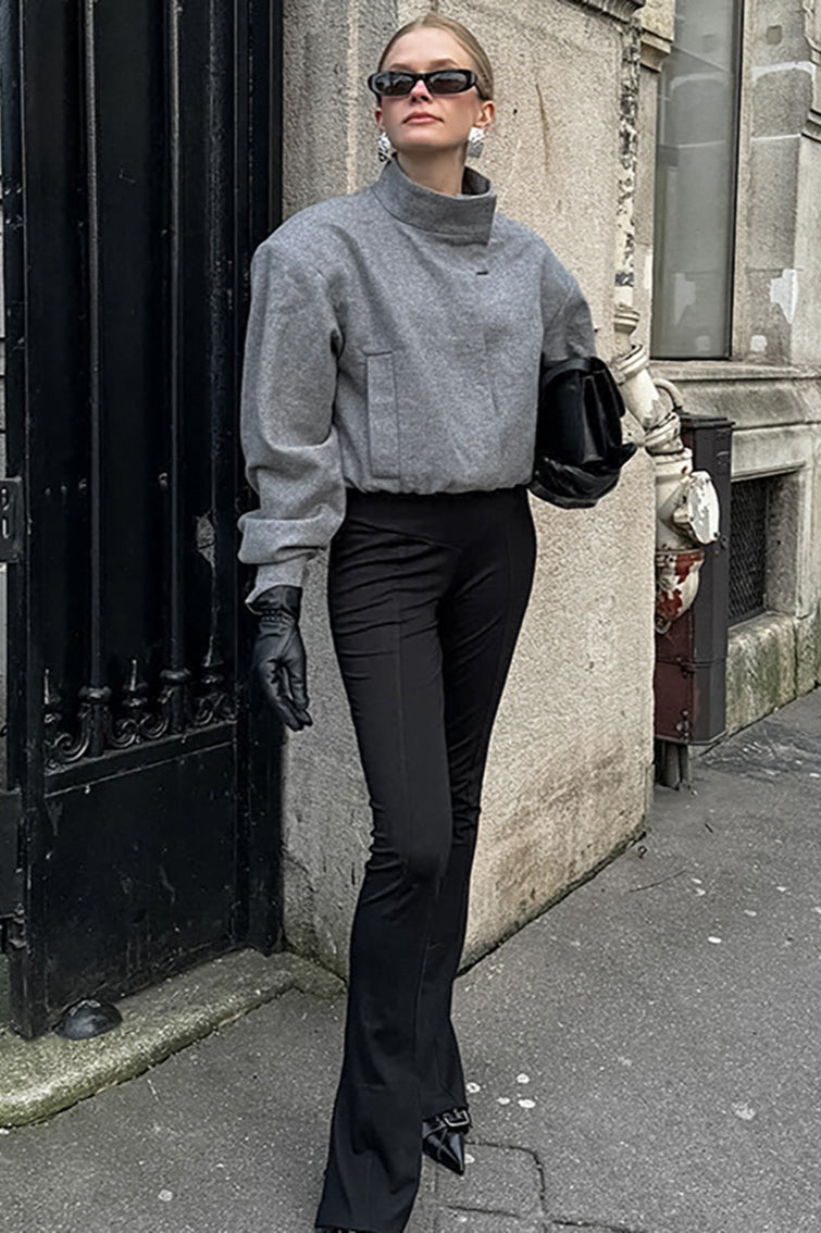 Trendy Grey Wool Mini Coat