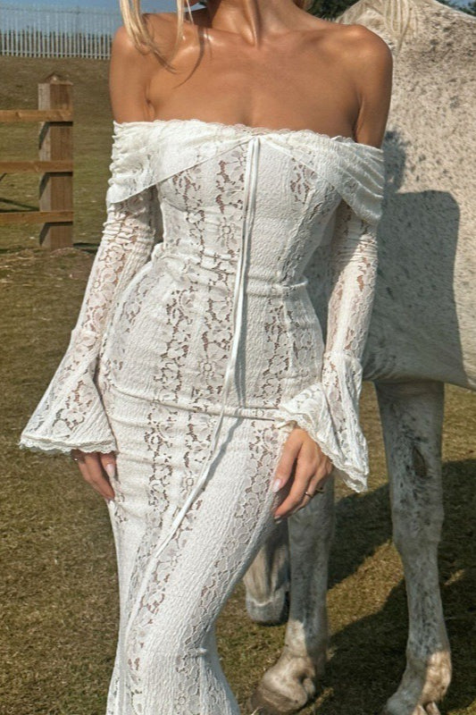 Bustier Lace Flared Sleeve Maxi Dress