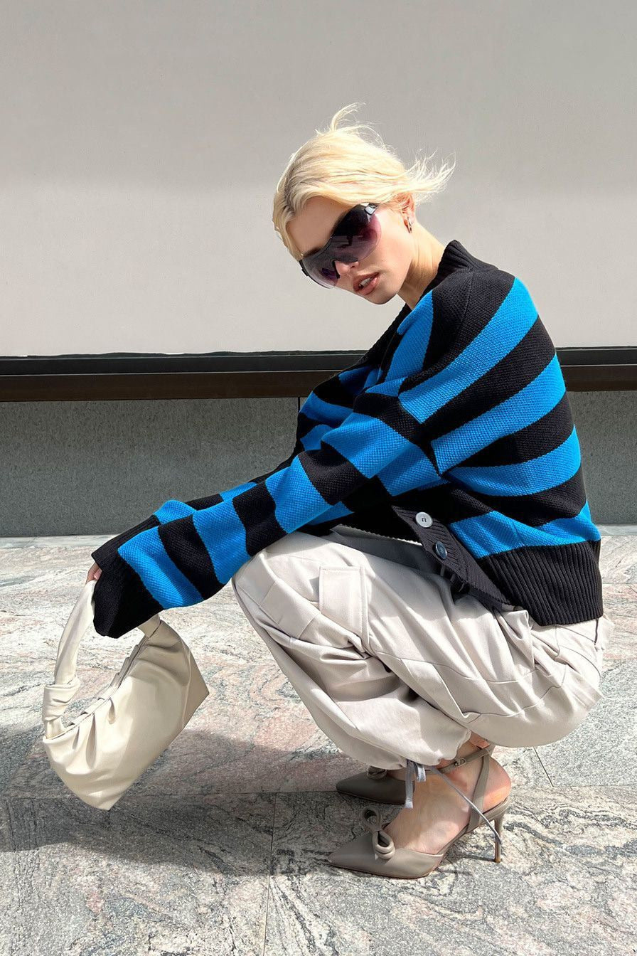 Relaxed Russian Colorblock Knit Cardigan