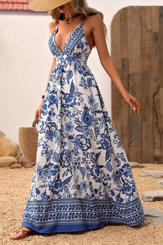 Hawaiian V Neck Short Sleeve Floral Dress