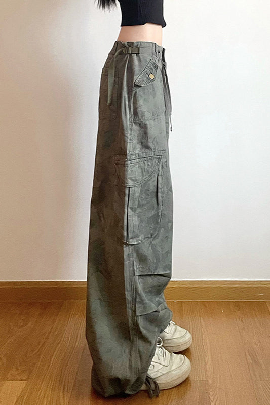 Retro Camo Broad-Leg Pant