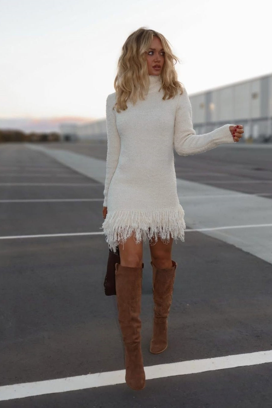 Loose Fringe Turtleneck Sweater