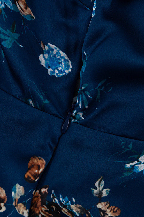 Doll Collar Short Sleeve Blue French Floral Dress