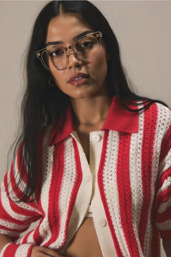 Colorblock Striped Lapel Knit Cardigan