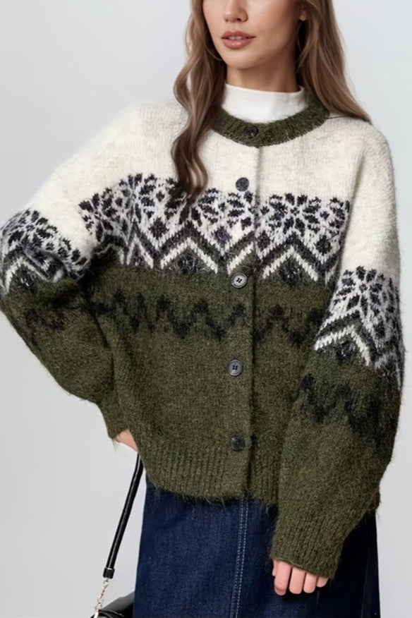Nordic Holiday Snowflake Jacquard Cardigan