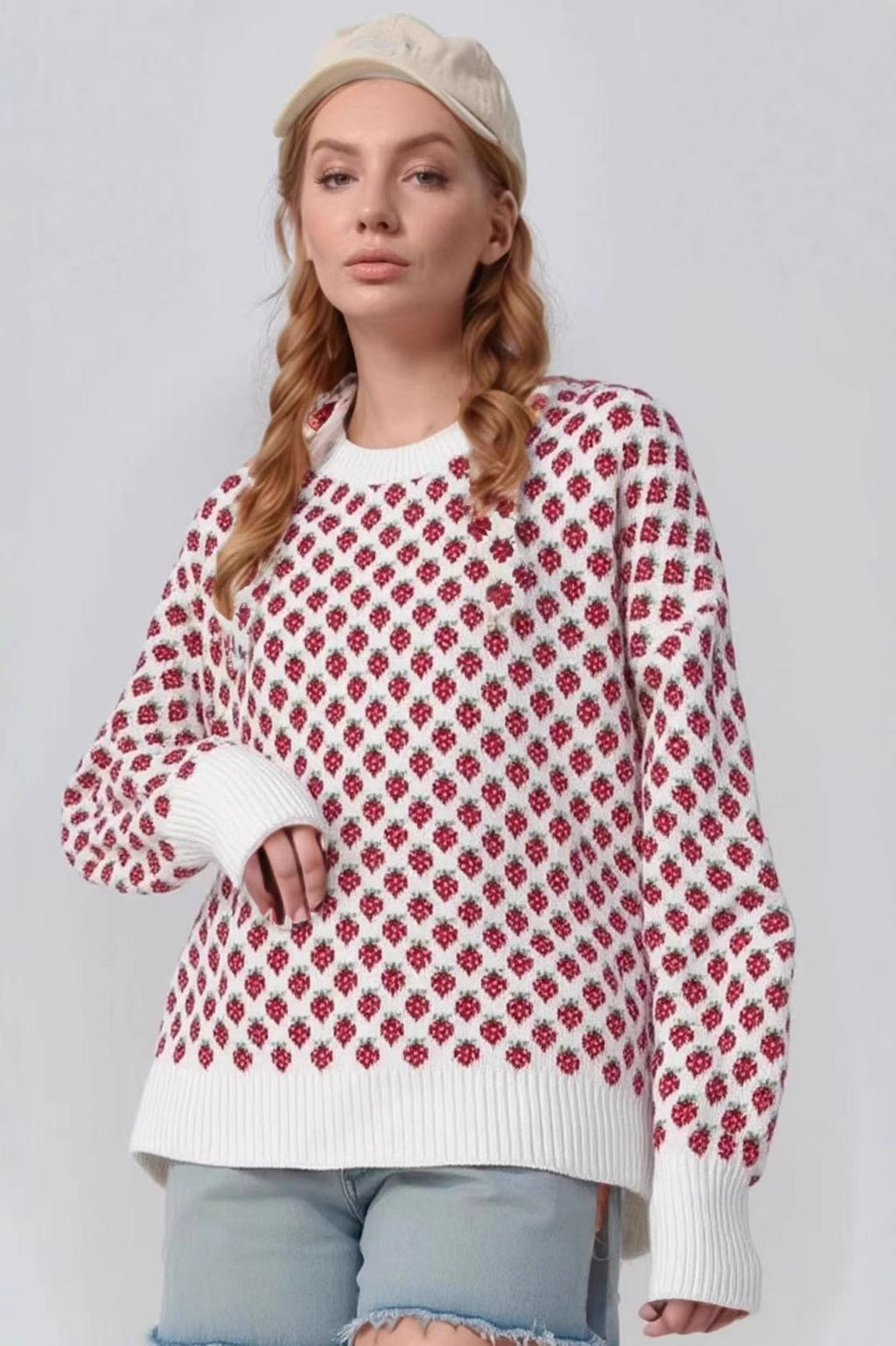 Strawberry Pattern Knit Sweater