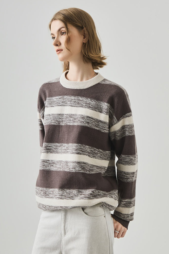 Loose Round Neck Striped Sweater