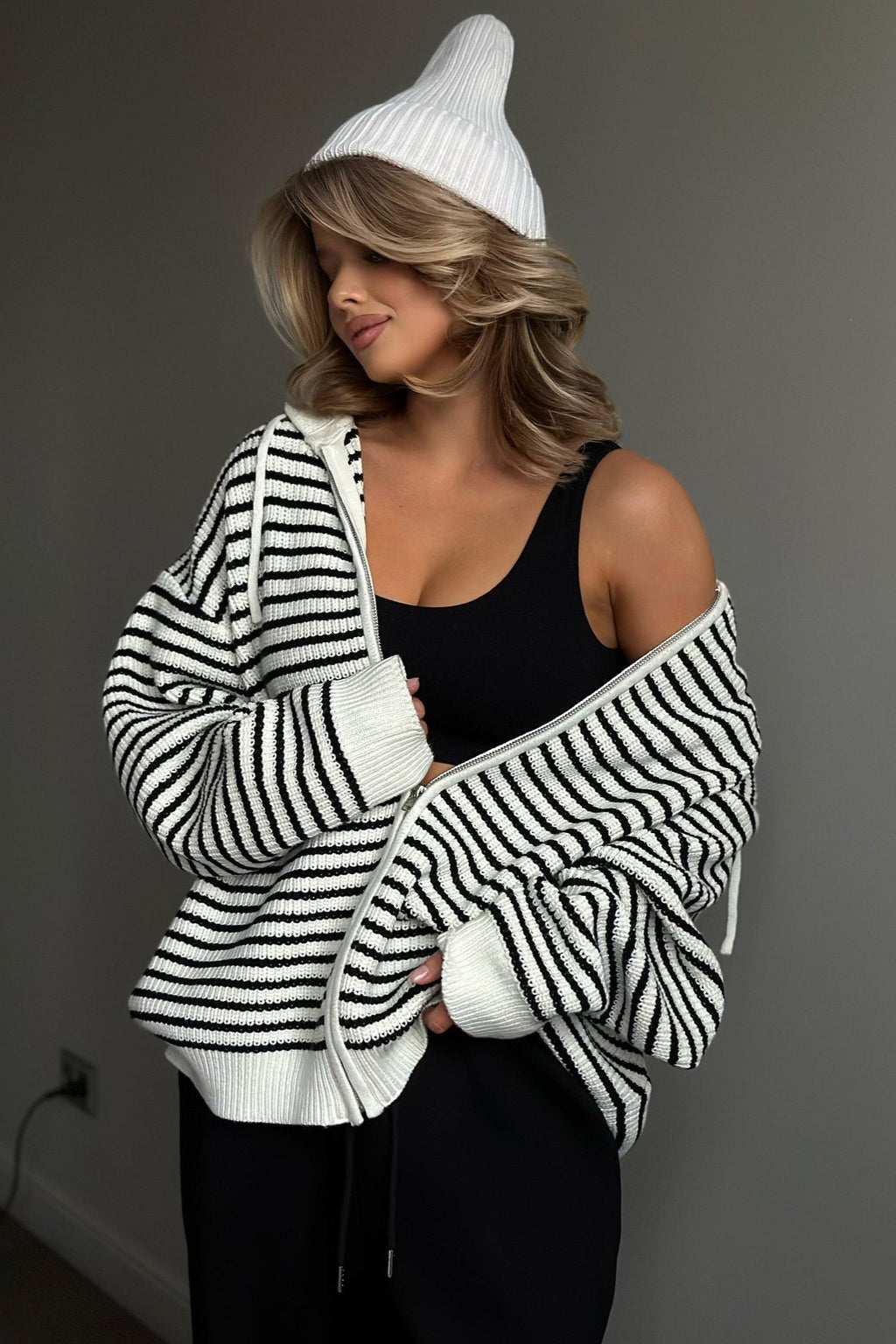 Retro Colorblock Relaxed Zip Knit Cardigan