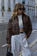 Brown Retro Faux Leather Coat