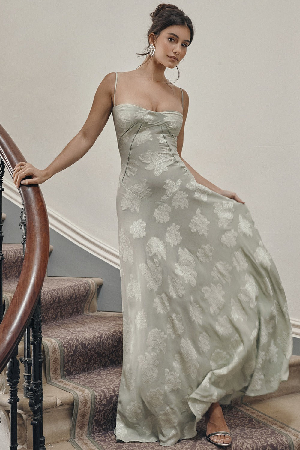 Lace Ribbon Romantic Style Maxi Dress