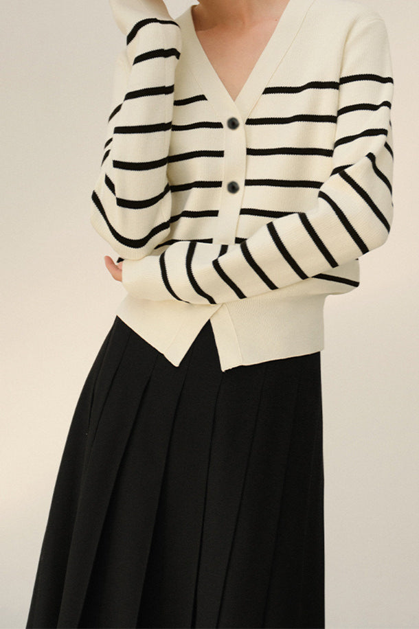 Striped V-Neck Colorblock Cardigan