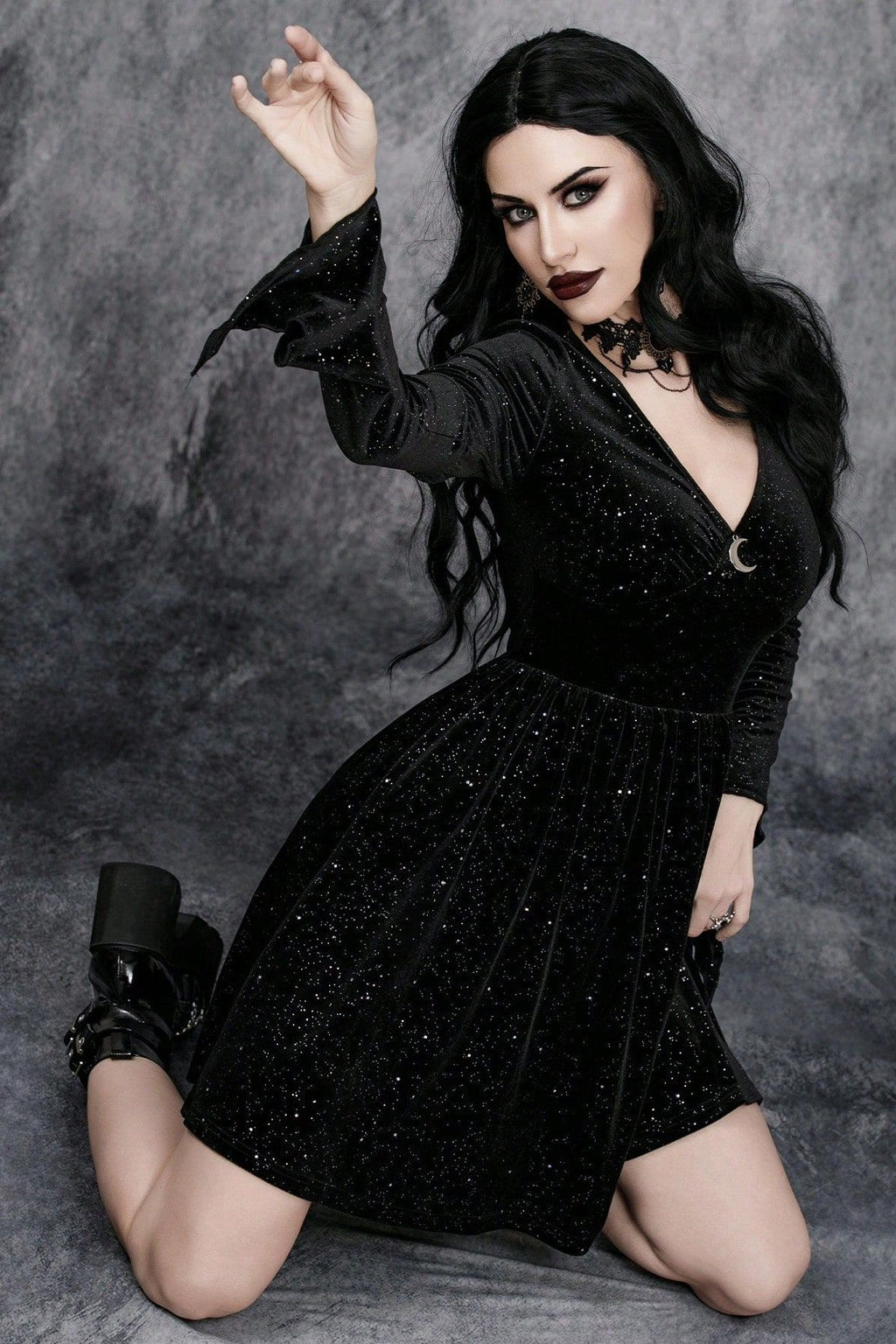 Velvet Deep V Gothic Dress