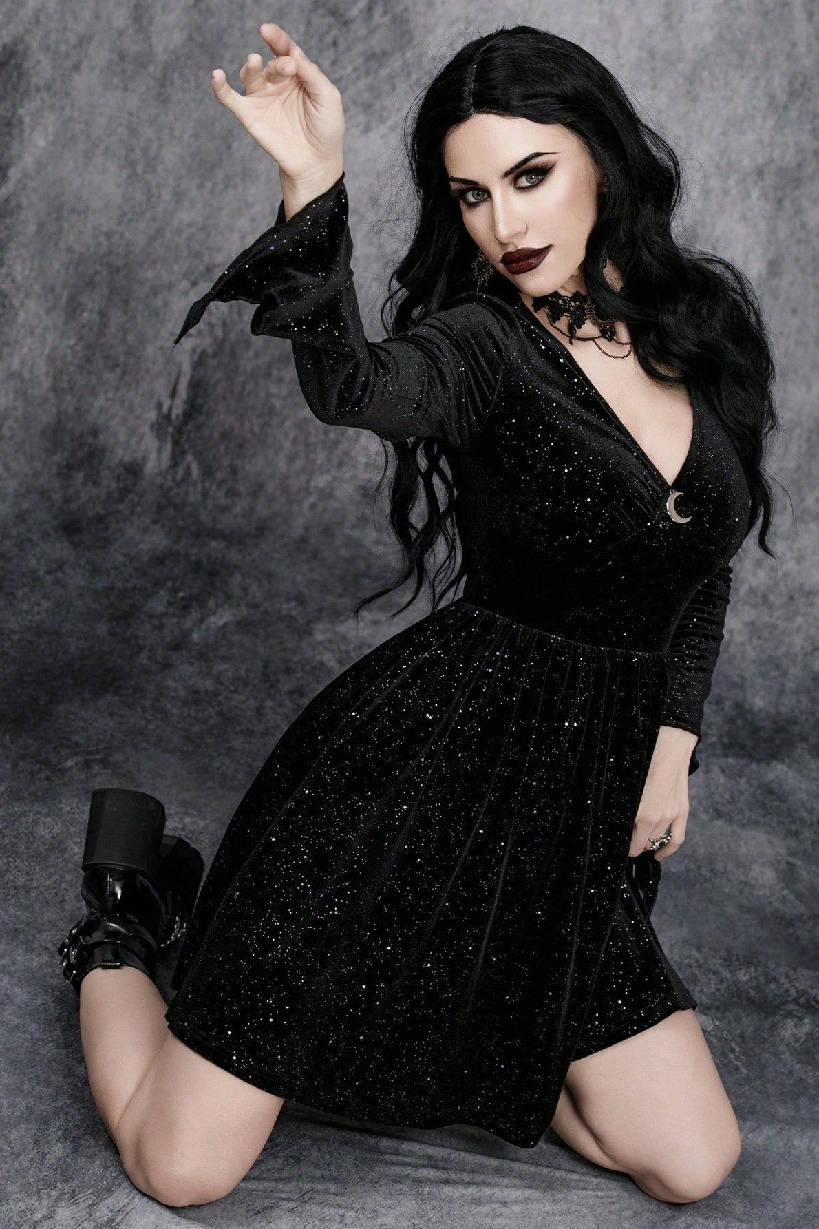 Velvet Deep V Gothic Dress