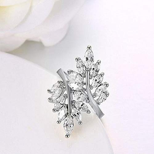Platinum Plated White Crystal Leaf Ring