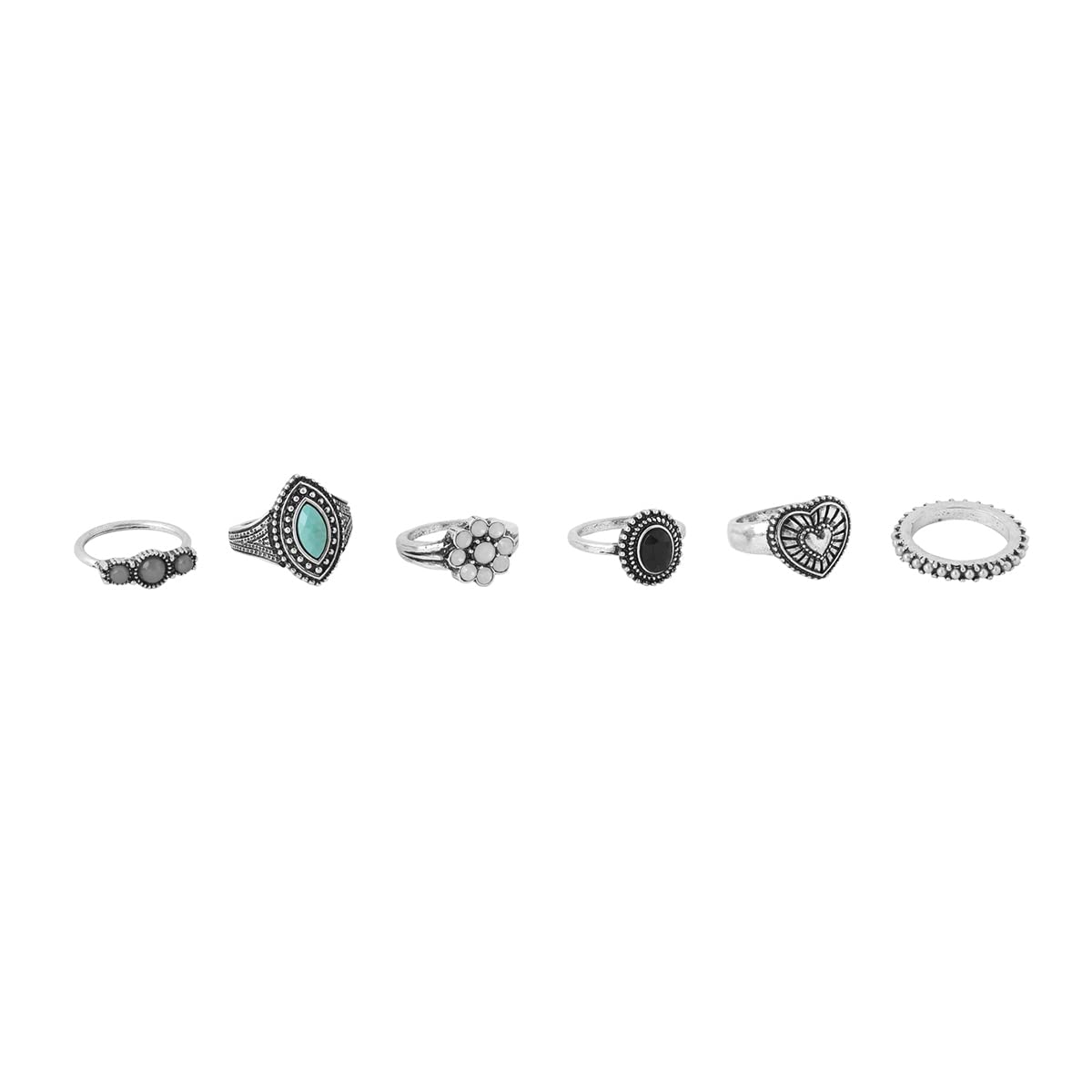 Oxidised Silver Vintage Six Piece Midi Ring