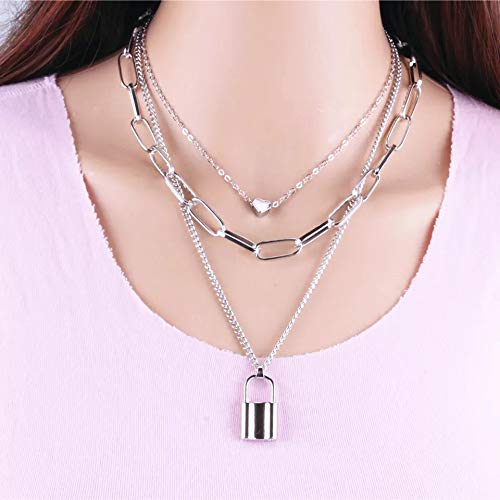 Layered Silver Key Locket Necklace