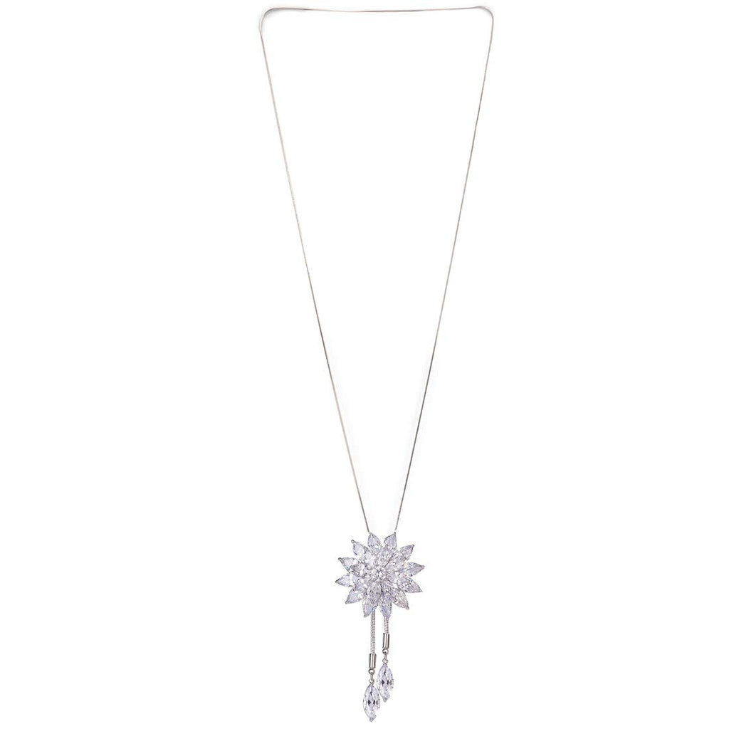 Crystal Flower Long Chain Necklace